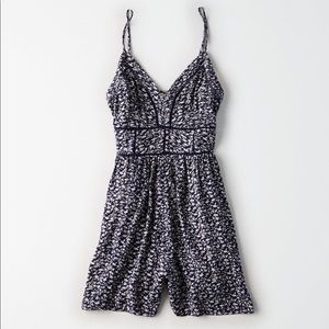 AE Navy Blue Floral Ladder Trim Romper
